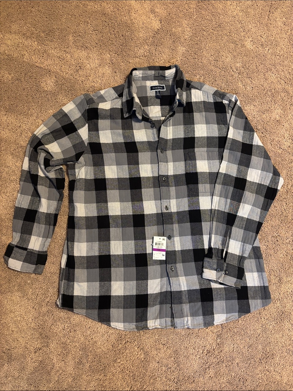 Club Room Black & Gray Plaid Button-Down Shirt NWT
